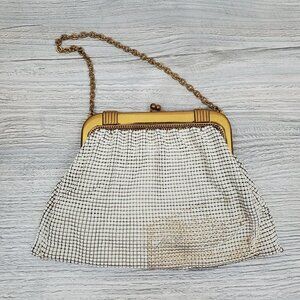 Vintage Whiting & Davis 30's/40's gold and cream enameled mini handbag